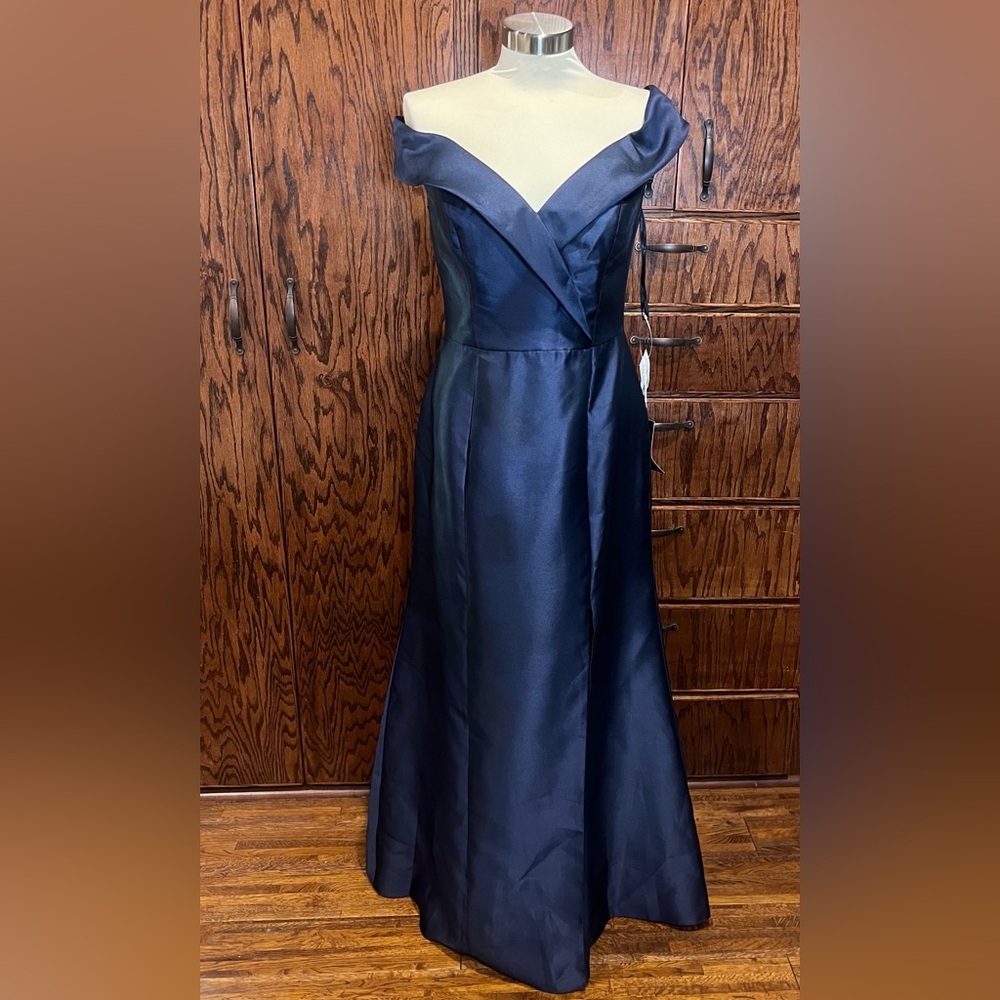 Alfred Sung Off-the-Shoulder Draped Wrap Satin Maxi Dress